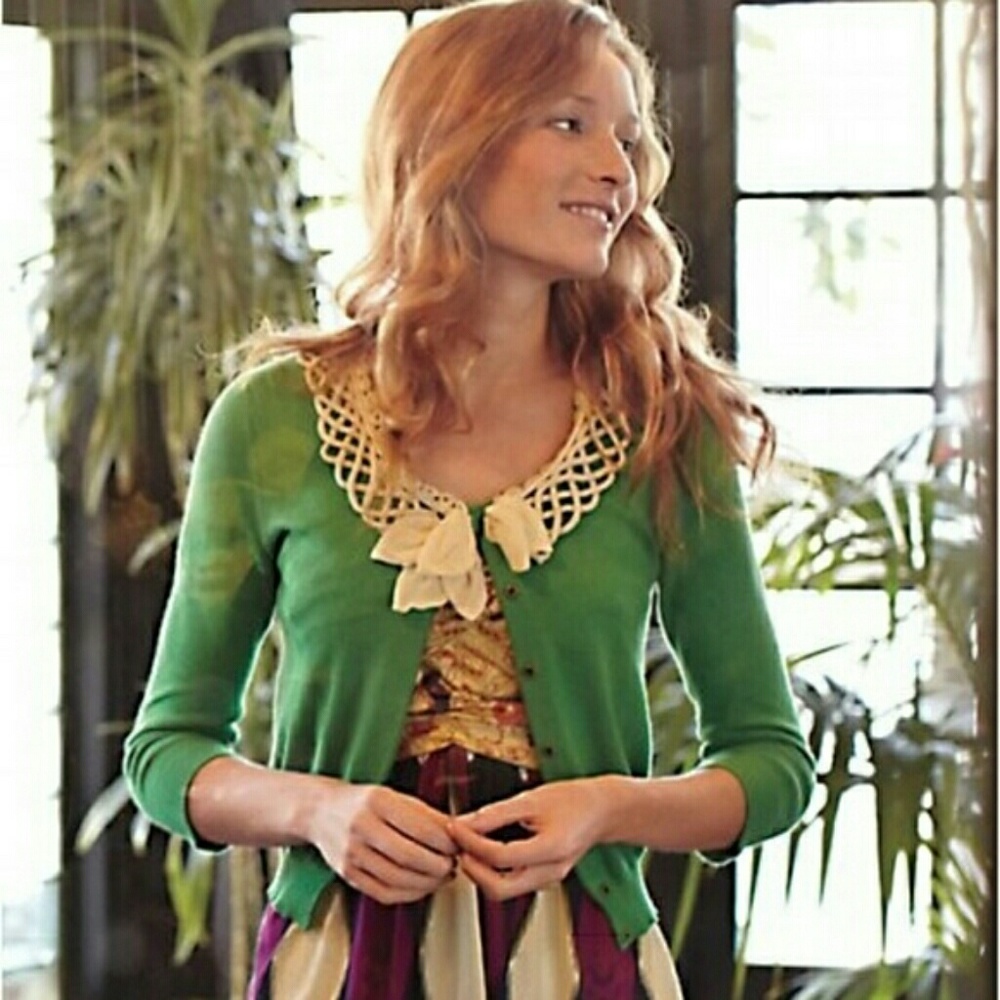 Anthropologie Field Flower Green Sweater